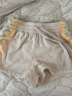 Free People Cream High-Waist Shorts with Neon Trim